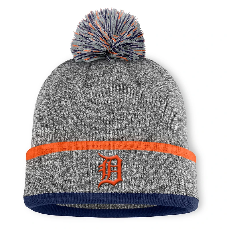 Bonnet en tricot à revers et pompon Fanatics Backstop gris chiné pour homme des Detroit Tigers