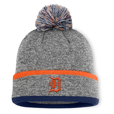 Bonnet en tricot à revers et pompon Fanatics Backstop gris chiné pour homme des Detroit Tigers