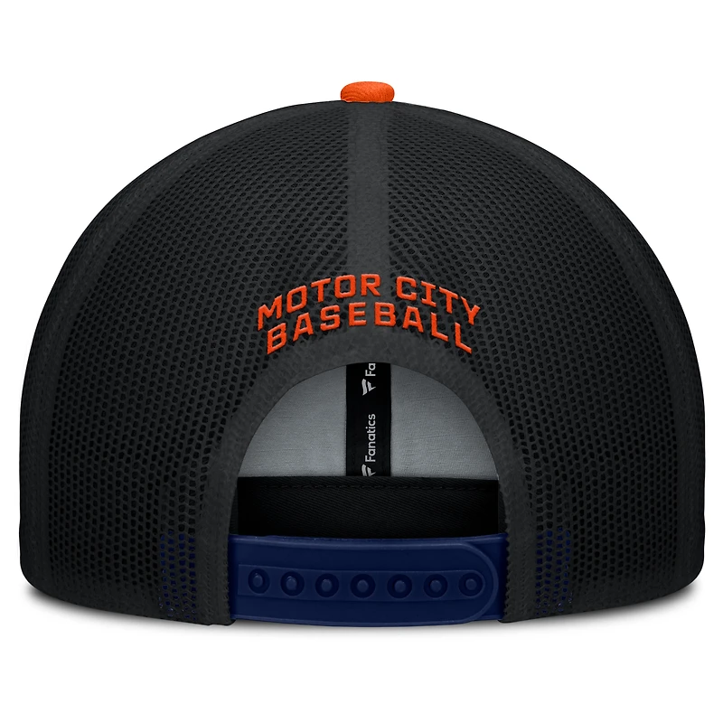 Casquette camionneur ajustable Fanatics des Detroit Tigers bleu marine/orange pour homme