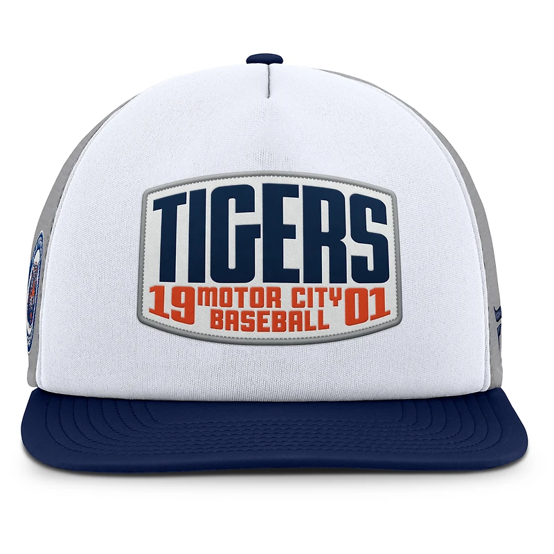 Men's Fanatics Gray/White Detroit Tigers Cranked Foam Front Patch Trucker Adjustable Hat