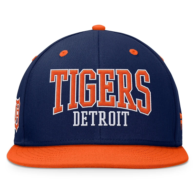 Casquette snapback fondamentale audacieuse des Detroit Tigers Fanatics pour hommes, bleu marine/orange