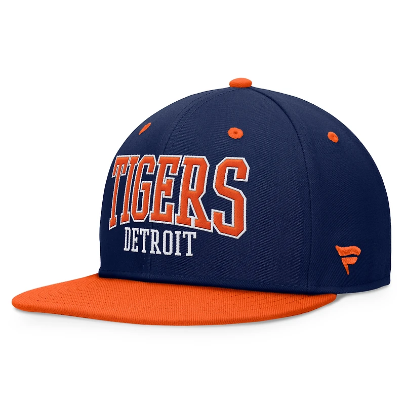 Casquette snapback fondamentale audacieuse des Detroit Tigers Fanatics pour hommes, bleu marine/orange