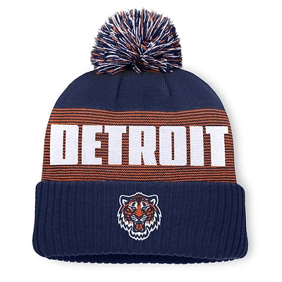 Men's Fanatics Navy Detroit Tigers Striate Cuffed Knit Hat with Pom