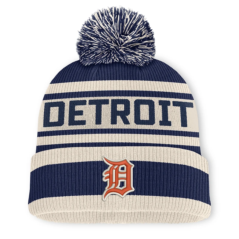 Men's Fanatics Navy Detroit Tigers Tape Measure Cuffed Knit Hat with Pom