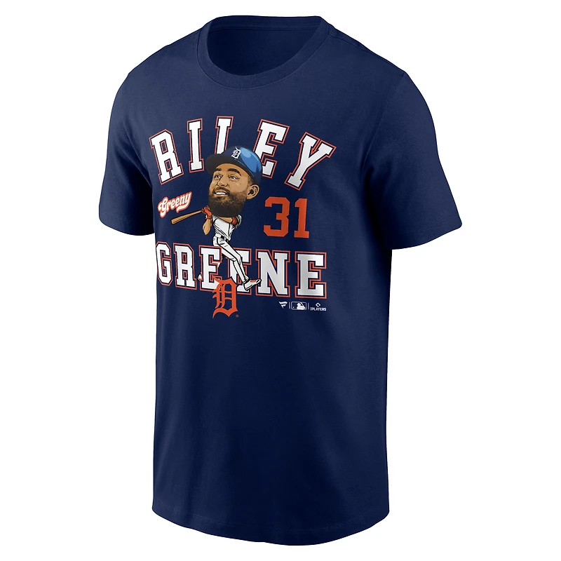 T-shirt Fanatics Riley Greene bleu marine pour homme, motif caricature de la ville natale des Detroit Tigers