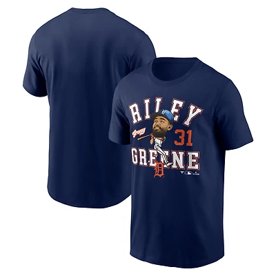 T-shirt Fanatics Riley Greene bleu marine pour homme, motif caricature de la ville natale des Detroit Tigers