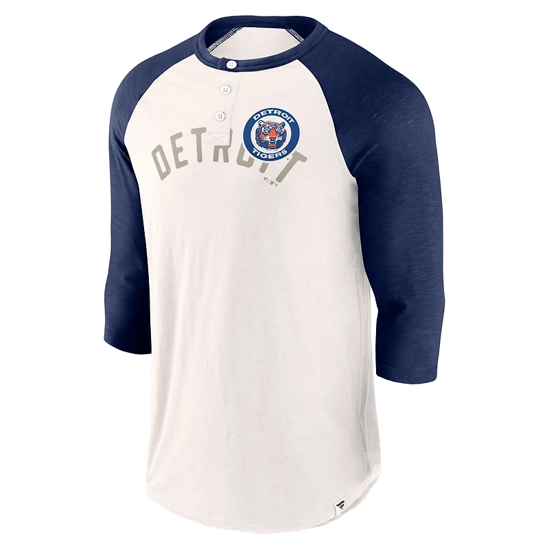 Men's Fanatics White/Navy Detroit Tigers Backdoor Slider Raglan 3/4-Sleeve T-Shirt