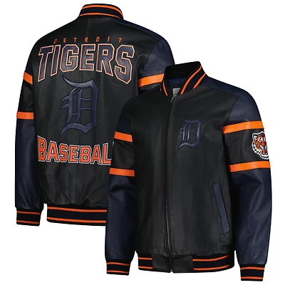 Veste universitaire en cuir à fermeture éclair complète G-III Sports by Carl Banks pour homme, noire, des Detroit Tigers