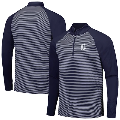 Haut à rayures raglan et quart de zip pour homme Detroit Tigers Charter bleu marine Levelwear