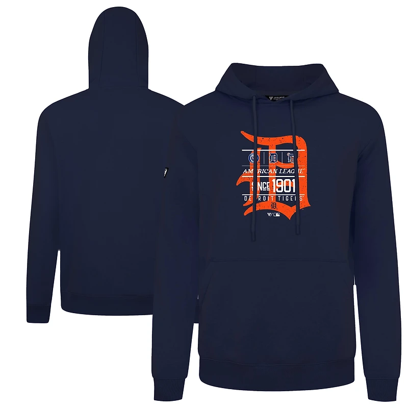 Men's Levelwear Navy Detroit Tigers Cooperstown Collection Distressed Podium Acumen Pullover Hoodie