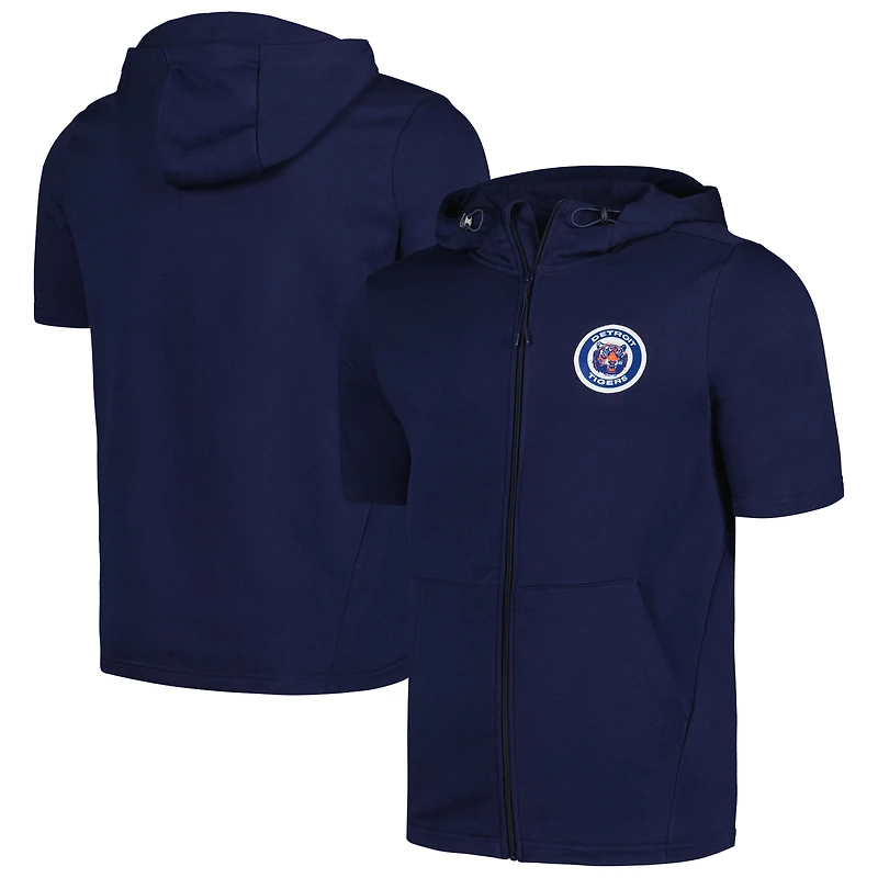 Sweat à capuche manches courtes et entièrement zippé Levelwear pour hommes, bleu marine, Detroit Tigers Recruit