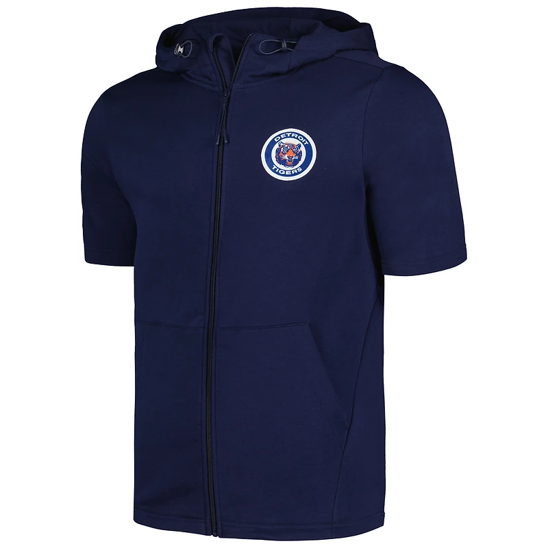 Sweat à capuche manches courtes et entièrement zippé Levelwear pour hommes, bleu marine, Detroit Tigers Recruit