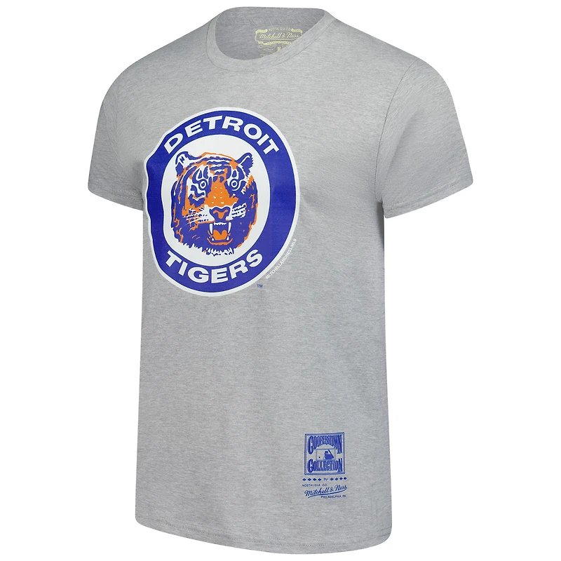 Men's Mitchell & Ness Heather Gray Detroit Tigers Cooperstown Collection Logo T-Shirt