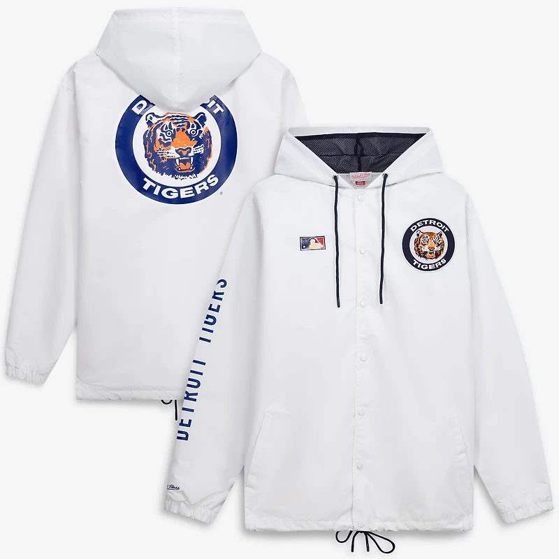 Veste à capuche Mitchell & Ness blanche Detroit Tigers pour homme, grandes tailles, boutons-pression.
