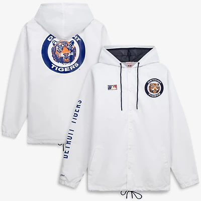 Veste à capuche Mitchell & Ness blanche Detroit Tigers pour homme, grandes tailles, boutons-pression.