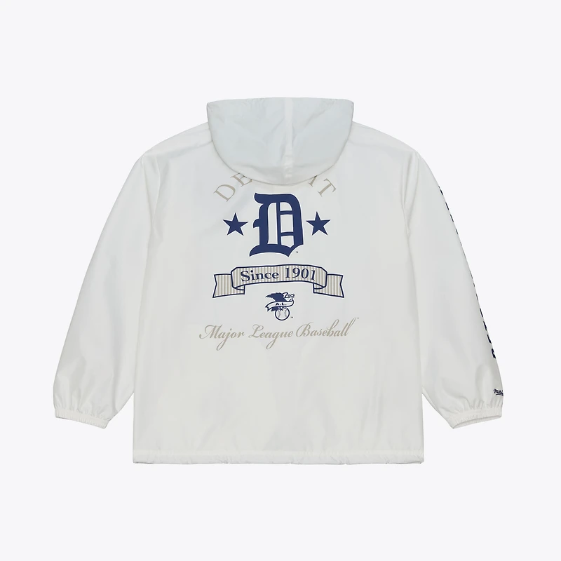 Men's Mitchell & Ness White Detroit Tigers Yacht Rock Coaches Full-Snap Hooded Windbreaker Jacket