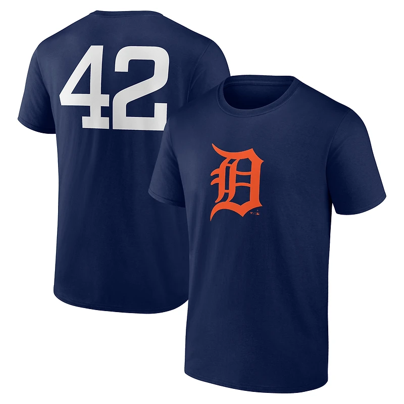 T-shirt bleu marine pour homme avec nom et numéro Jackie Robinson Day des Detroit Tigers