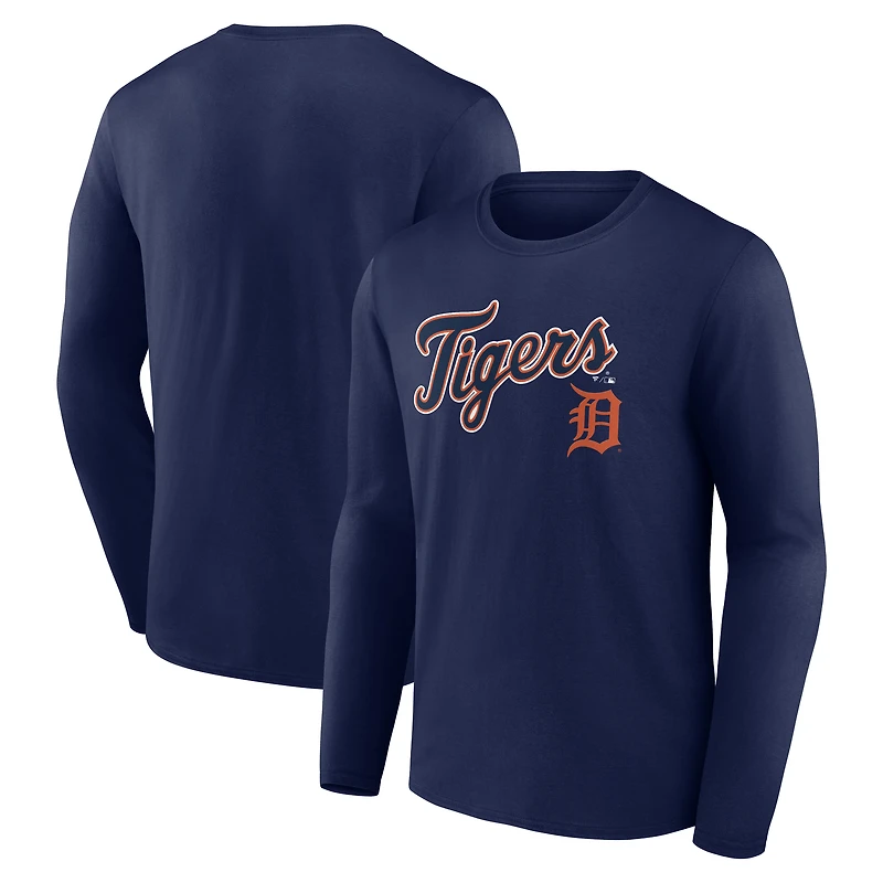 Men's Navy Detroit Tigers Team Lockup Long Sleeve T-Shirt