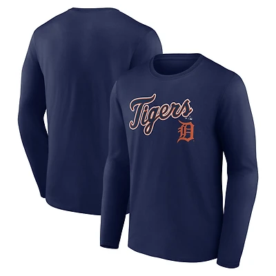 Men's  Navy Detroit Tigers Team Lockup Long Sleeve T-Shirt
