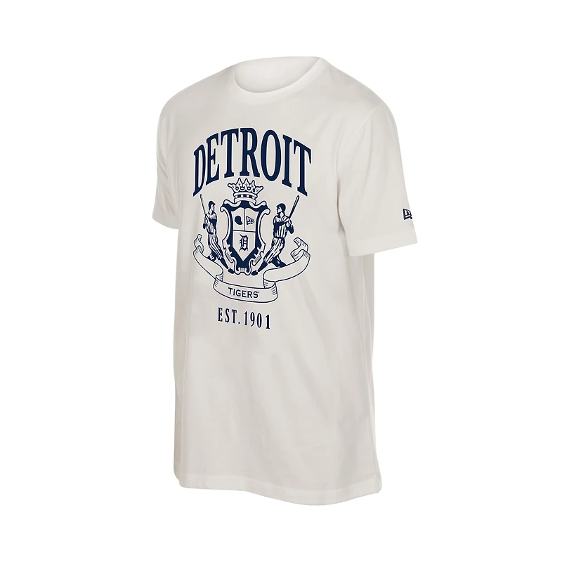 Men's New Era Beige Detroit Tigers Lifestyle Coat of Arms Flocking T-Shirt