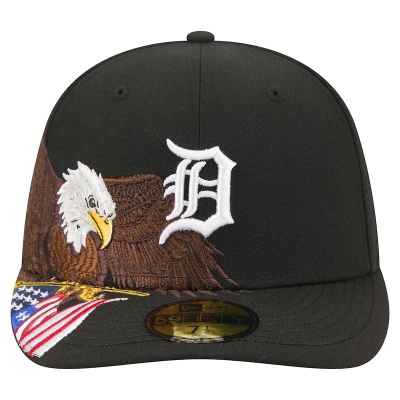 Men's New Era Black Detroit Tigers Americana Bald Eagle Pre-Curved 59FIFTY Fitted Hat