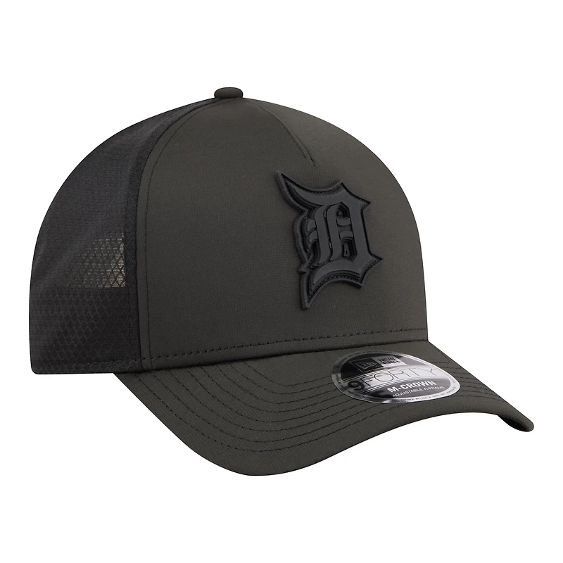 Casquette trucker ajustable New Era 9FORTY pour homme, noire, avec logo des Detroit Tigers et couronne M.