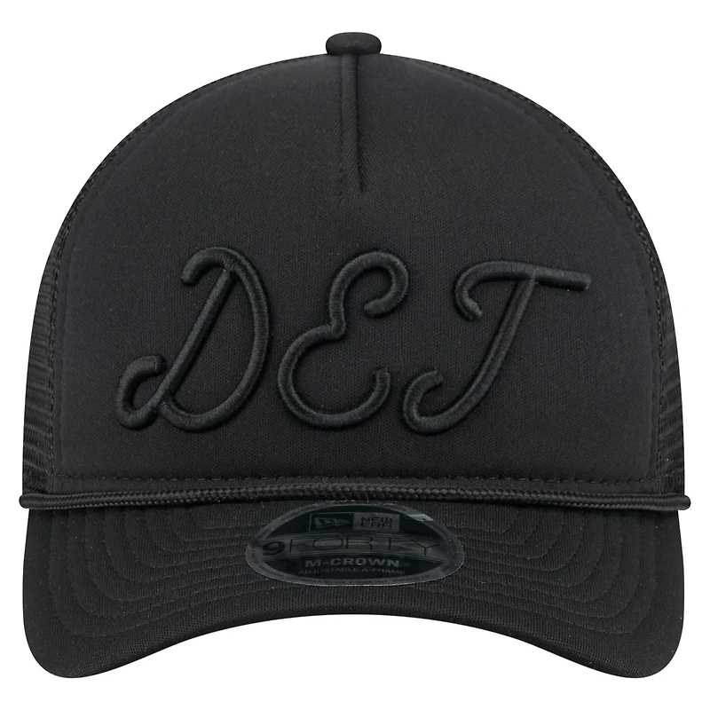 Men's New Era Black Detroit Tigers City Initial 9FORTY A-Frame M-Crown Adjustable Trucker Hat