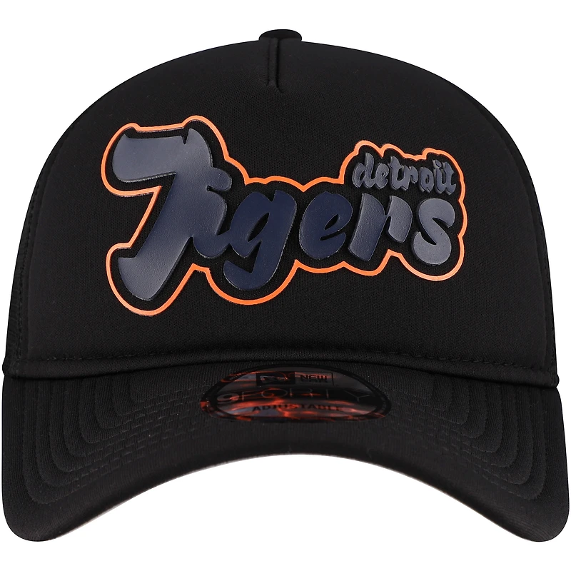 Men's New Era Black Detroit Tigers Retro Bold A-Frame Trucker 9FORTY Adjustable Hat