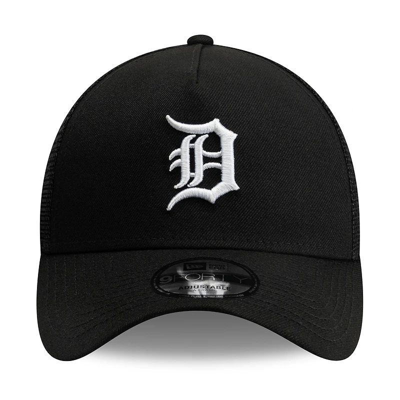 Men's New Era Black Detroit Tigers Side Script 9FORTY A-Frame Trucker Adjustable Hat