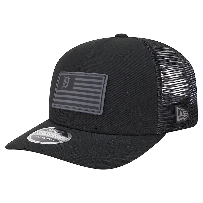 Casquette extensible à bouton-pression New Era 9SEVENTY noire pour homme, motif drapeau ton sur ton des Tigers de Detroit