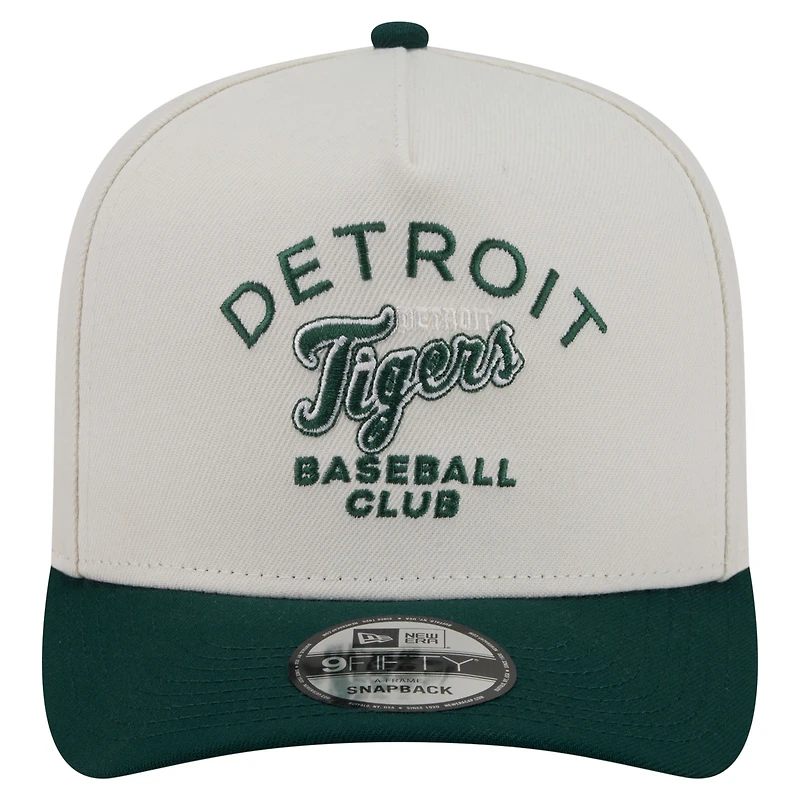 Men's New Era Cream/Dark Green Detroit Tigers Chrome A-Frame 9FIFTY Snapback Hat