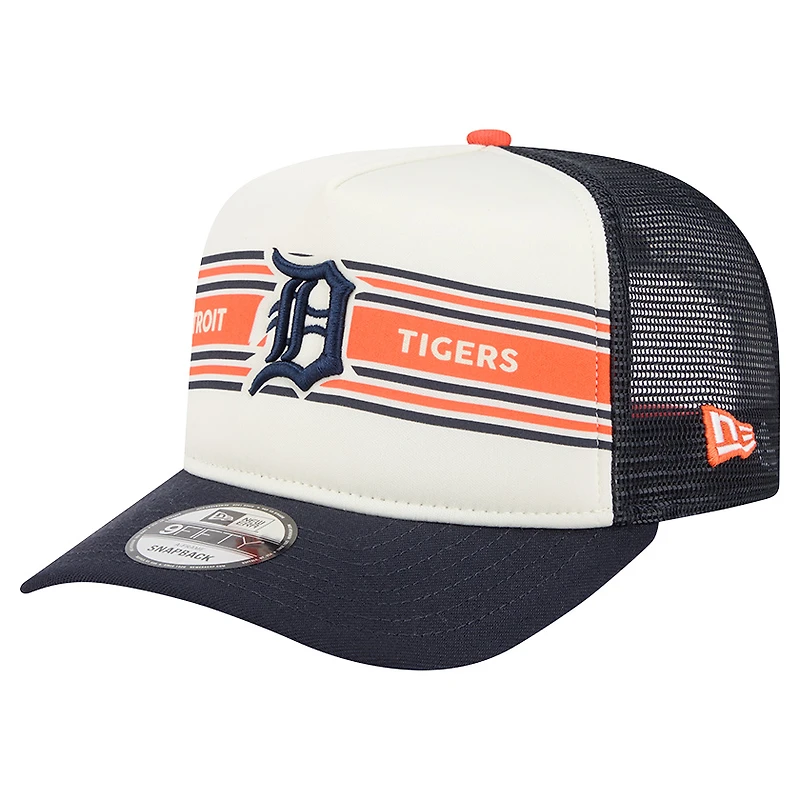 Casquette snapback New Era 9FIFTY Trucker à motif drapeau des Detroit Tigers pour homme, couleur crème/bleu marine