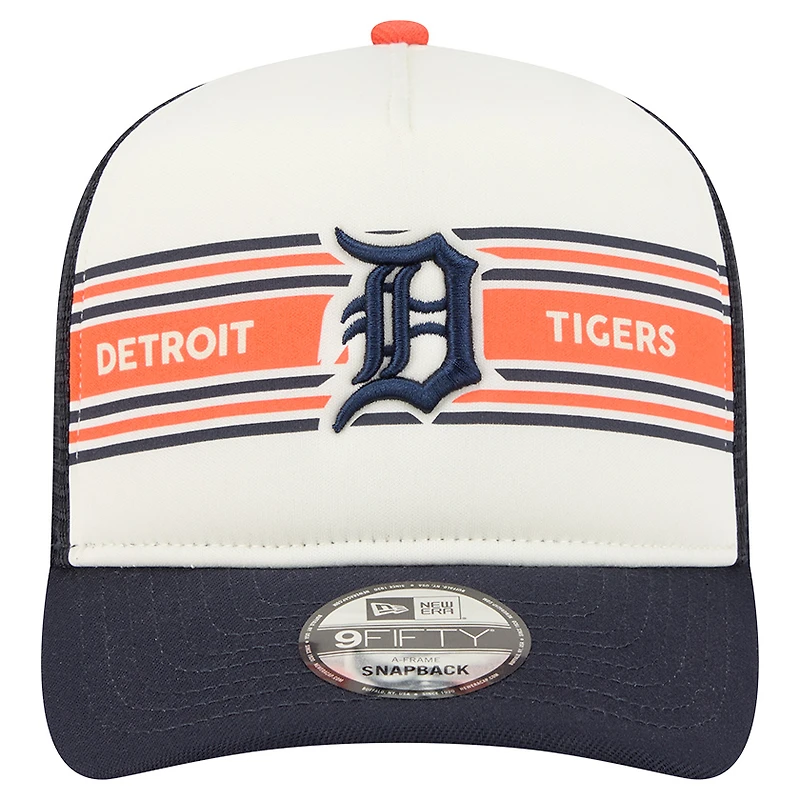 Men's New Era Cream/Navy Detroit Tigers Banner A-Frame 9FIFTY Trucker Snapback Hat