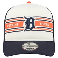 Men's New Era Cream/Navy Detroit Tigers Banner A-Frame 9FIFTY Trucker Snapback Hat