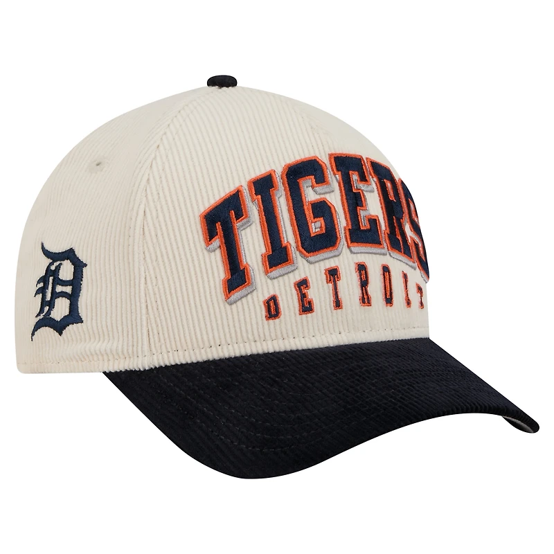 Casquette ajustable 9FORTY A-Frame en velours côtelé crème/bleu marine pour homme New Era des Detroit Tigers