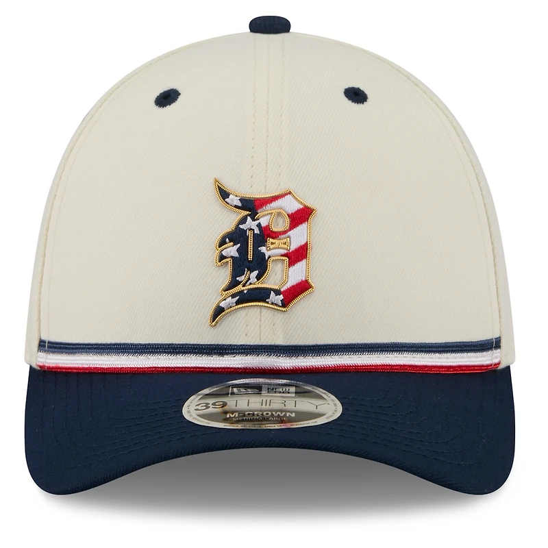 Casquette New Era pour homme, crème/marine, Detroit Tigers USA 250, édition spéciale 4 juillet, modèle 39THIRTY M-Crown Flex