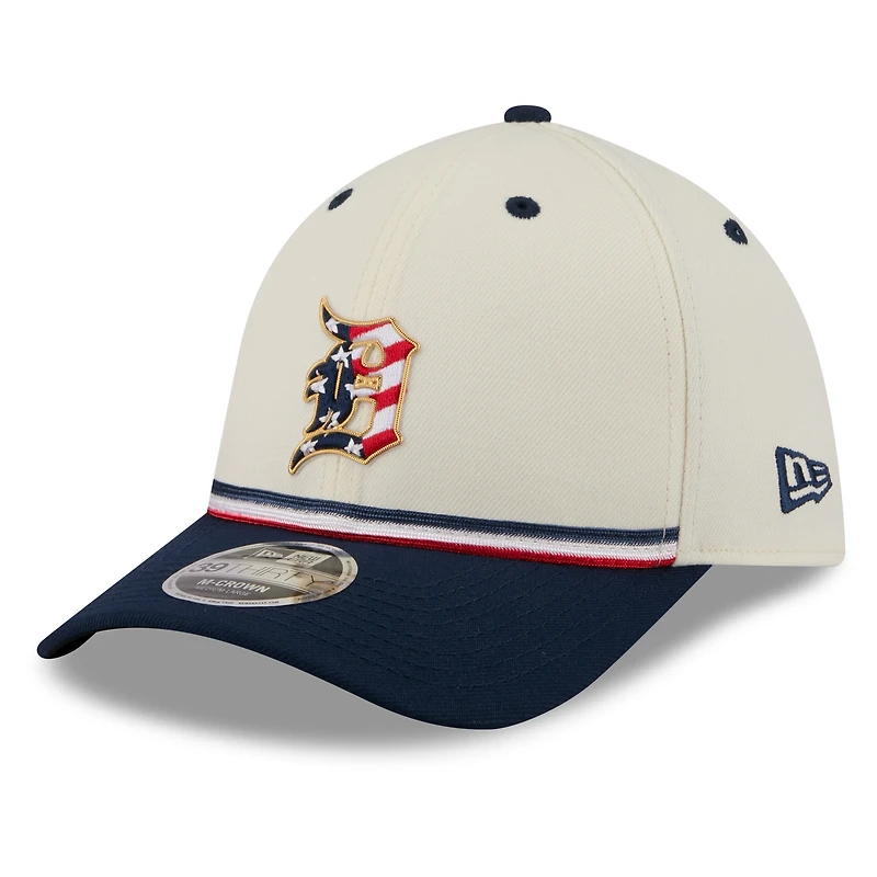 Casquette New Era pour homme, crème/marine, Detroit Tigers USA 250, édition spéciale 4 juillet, modèle 39THIRTY M-Crown Flex