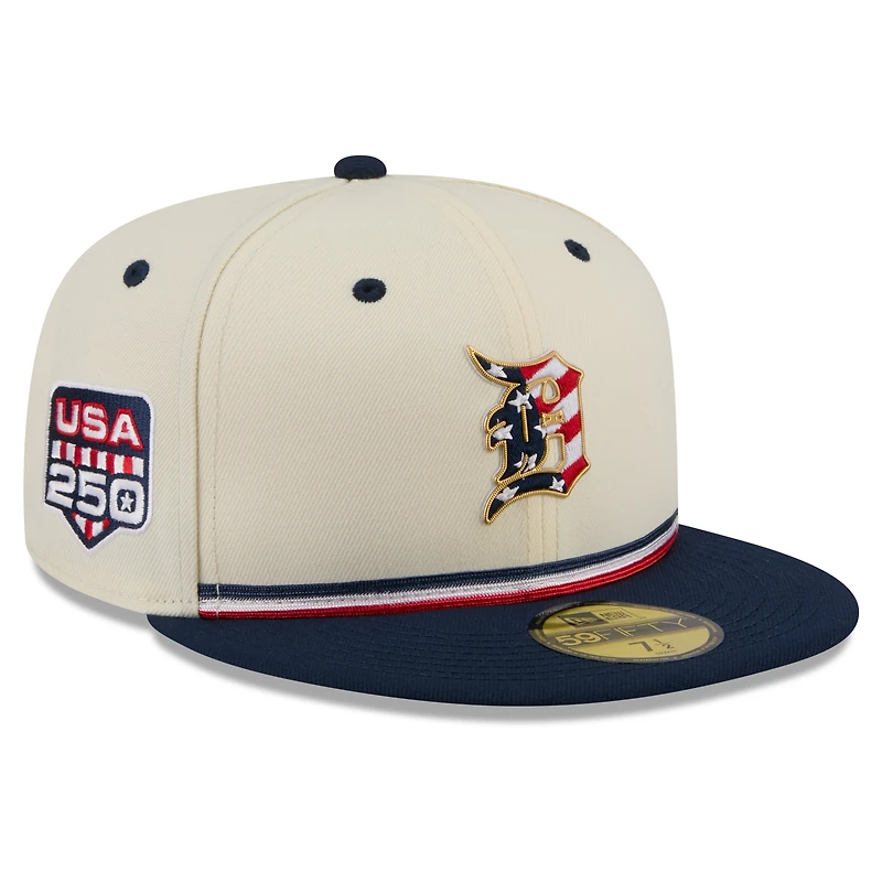 Men's New Era Cream/Navy Detroit Tigers USA 250 Fourth of July 59FIFTY Fitted Hat