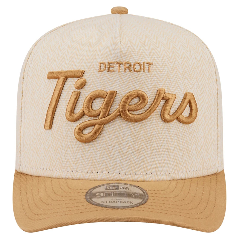 Men's New Era Cream Detroit Tigers Herringbone 9FIFTY A-Frame Snapback Hat