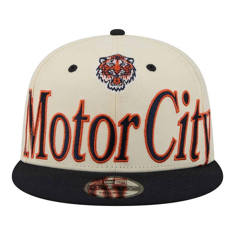 Men's New Era Cream Detroit Tigers Oversized Slogan 9FIFTY Snapback Hat