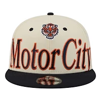 Men's New Era Cream Detroit Tigers Oversized Slogan 9FIFTY Snapback Hat