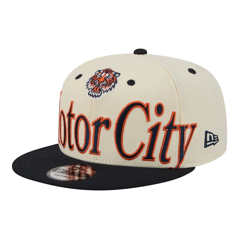 Men's New Era Cream Detroit Tigers Oversized Slogan 9FIFTY Snapback Hat