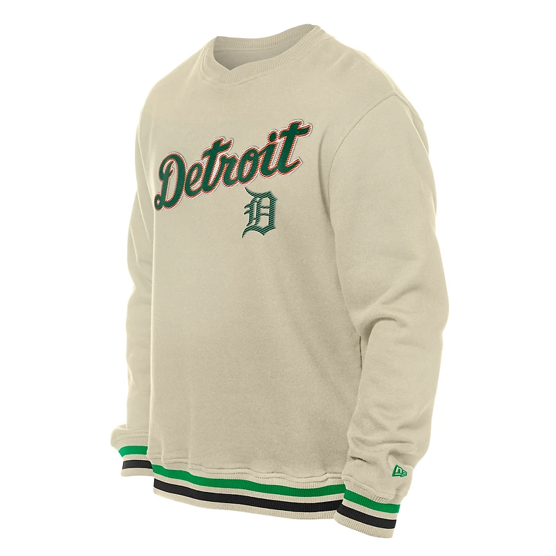 Men's New Era Cream Detroit Tigers St. Patrick's Day Twill Pullover Sweatshirt