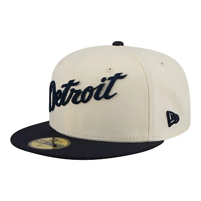 Casquette ajustée New Era 59FIFTY crème pour homme, modèle Detroit Tigers, à coutures bicolores.