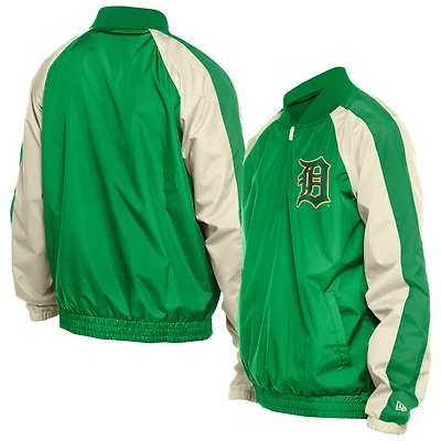 Men's New Era Kelly Green Detroit Tigers St. Patrick's Day Ripstop Raglan Quarter-Zip Windbreaker
