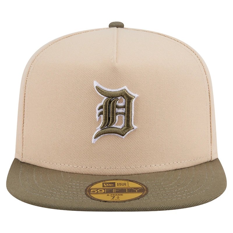 Men's New Era Light Beige/Olive Detroit Tigers Two-Tone Color Pack A-Frame 59FIFTY Fitted Hat