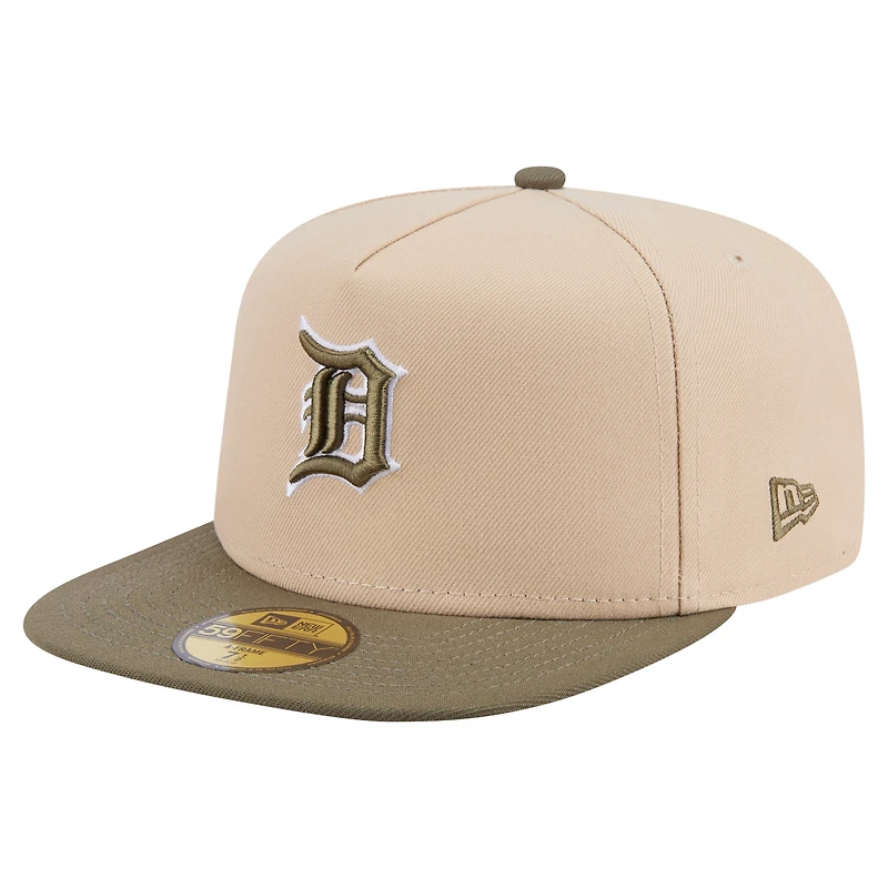Men's New Era Light Beige/Olive Detroit Tigers Two-Tone Color Pack A-Frame 59FIFTY Fitted Hat