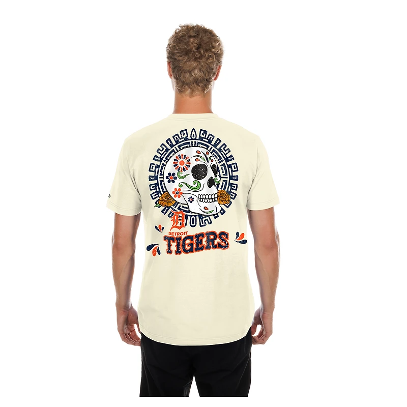 Men's New Era Natural Detroit Tigers Dia de los Muertos Sugar Skull T-Shirt