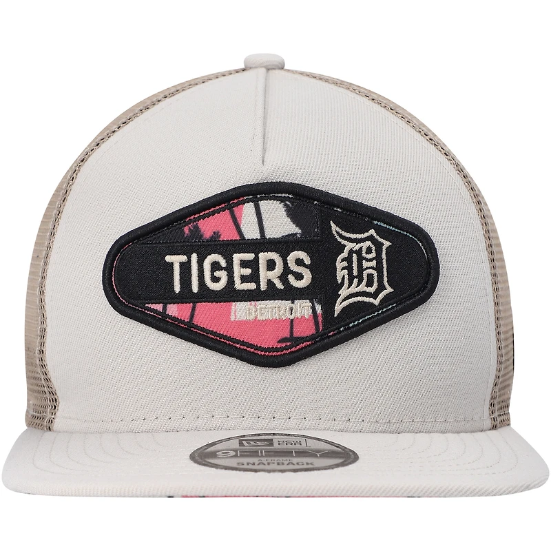 New Era Natural Detroit Tigers Retro Beachin' Patch A-Frame Trucker 9FIFTY Snapback Casquette pour homme
