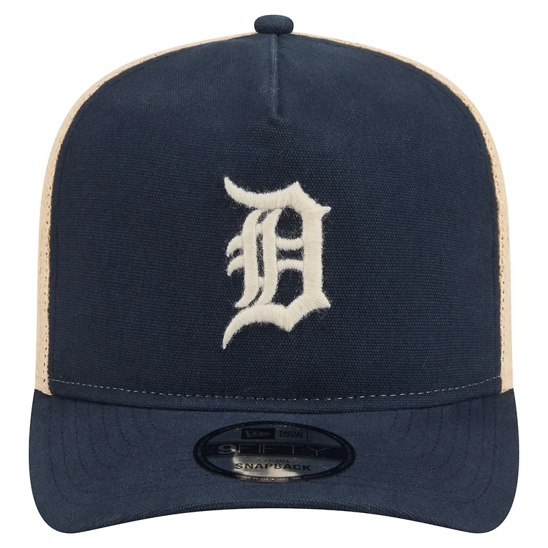 Men's New Era  Navy/Natural Detroit Tigers Grained 9FIFTY A-Frame Trucker Adjustable Hat